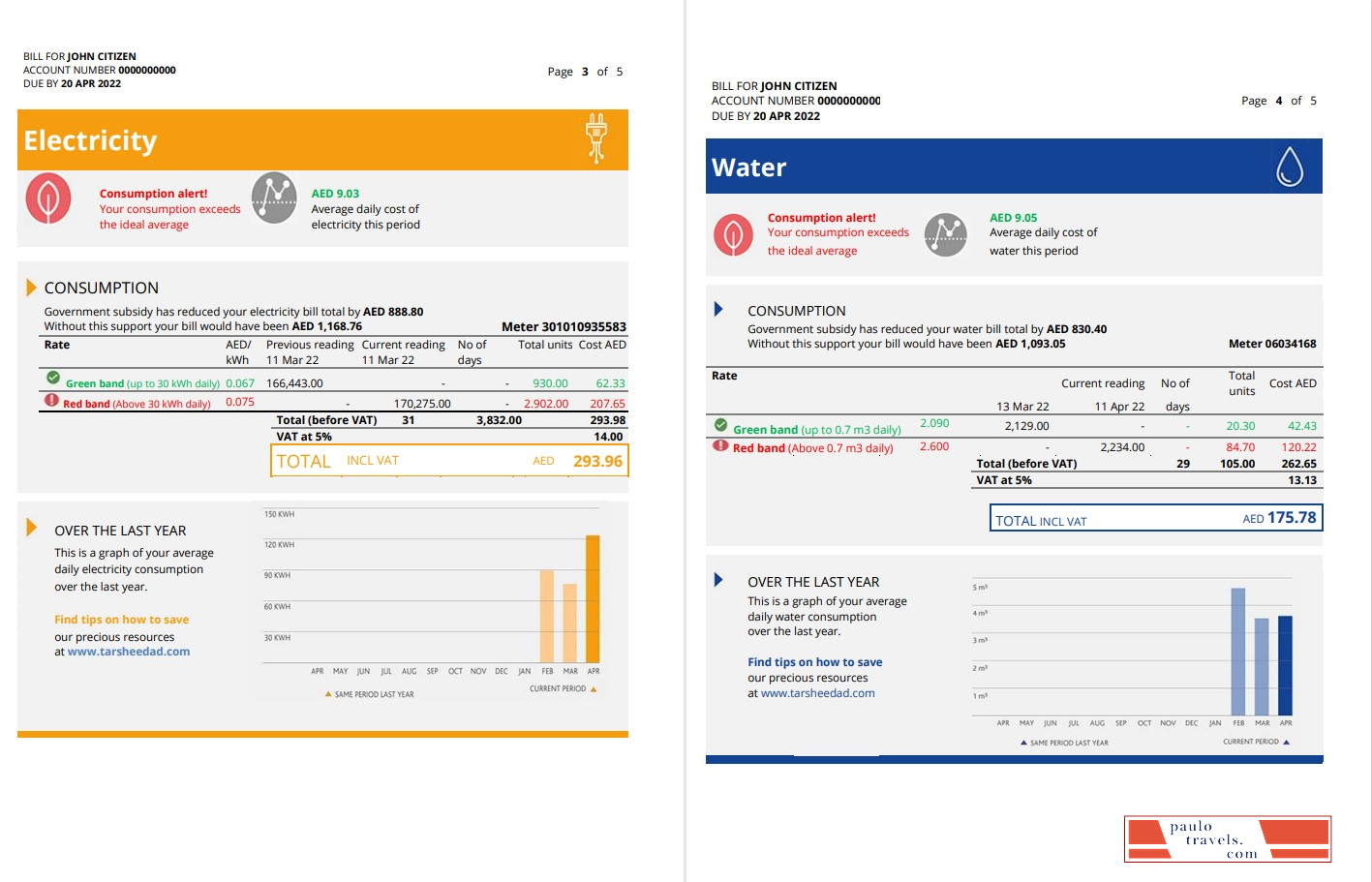 UAE Dubai Al Ain Distribution Co. Word and PDF utility bill template (5 pages) .3 4